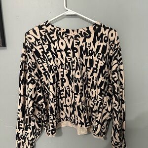 Black and Cream Free People Graphic Women's Top